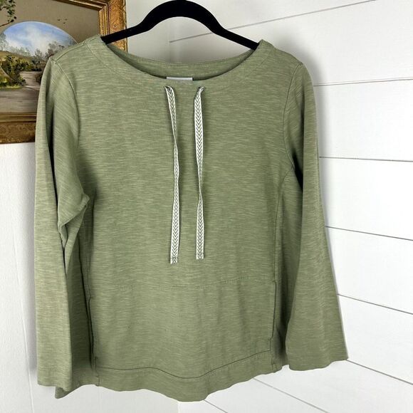 J. Jill Cotton Blend Pullover Sweatshirt Kangaroo Pocket Olive Size Large - Picture 1 of 7